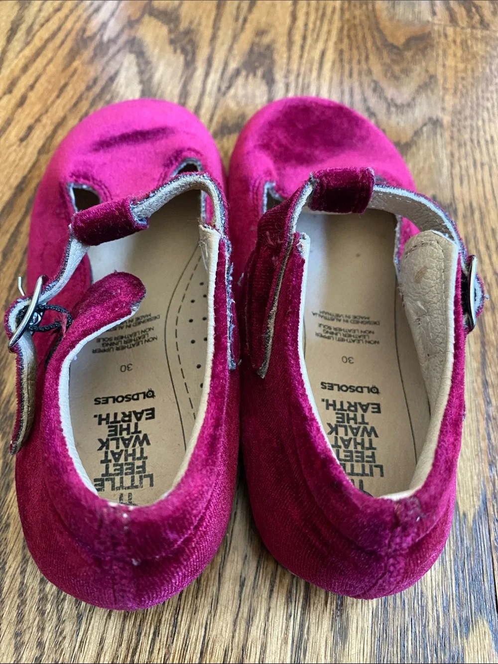 Red velvet Oldsoles t-strap Mary Janes, size 30 (12). Excellent condition